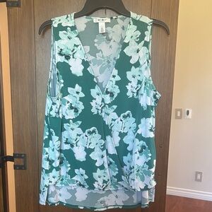 Teal Floral Sleeveless Blouse
